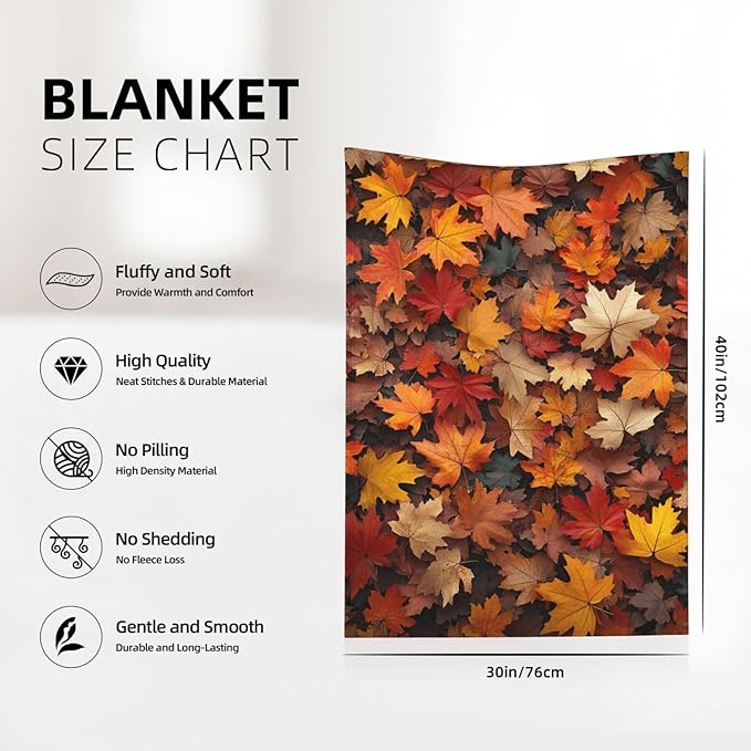 Flannel Blanket Featuring Piled Maple Leaves Pattern,Soothing Anxiety Relief,Breathable Microfiber,for Fall snuggling,Cozy and Lightweight,Throw Blanket for Couch Decorative 30X40 Inch