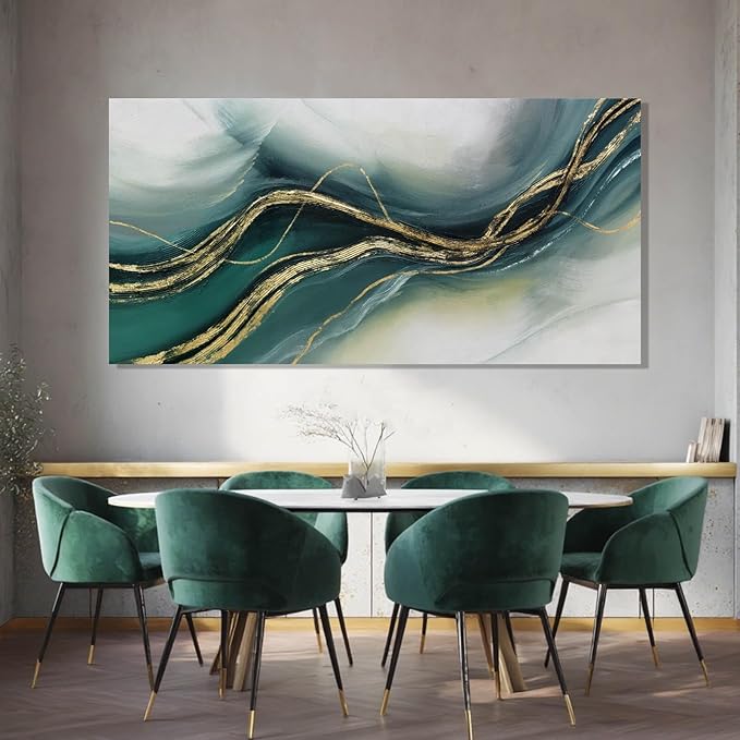 ZENPEE Gold Home Decor, Canvas Wall Art, Green Large Abstract Art for Living Room, Office, Bedroom & Dining Room, 24" x 48"