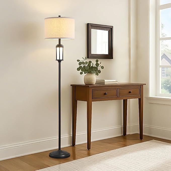 65" Modern Floor Lamp for Living Room with 2 Light Sources, Industrial Black Tall Standing Lamps with Nightlight, Retro Floor Light for Bedroom Office Reading Room, Bulbs Included