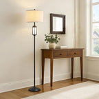 65" Modern Floor Lamp for Living Room with 2 Light Sources, Industrial Black Tall Standing Lamps with Nightlight, Retro Floor Light for Bedroom Office Reading Room, Bulbs Included