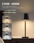 KDG 2 Pack Cordless Table Lamp, Portable LED Desk Lamps, 5000mAh Battery Operated, 3 Color Stepless Dimming Up, for Restaurant, Bedroom, Outdoor Camping, Coffee Shop, Night Light, Rechargeable (Black)