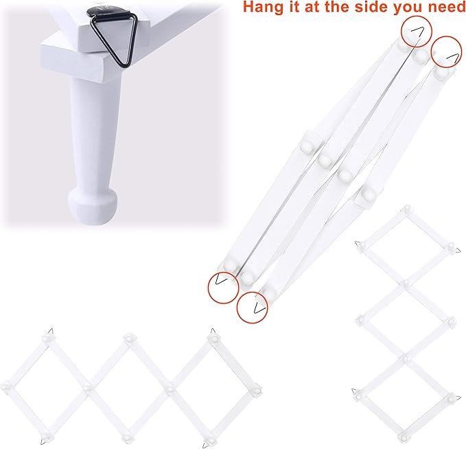 Dseap Accordian Wall Hanger: 16” High Wooden Wall Expandable Coat Rack, Hat Rack Holder, Accordion Hook for Baseball Caps, Coats, Mugs, 10 Peg Hooks, White