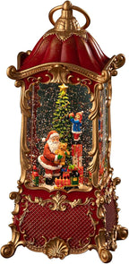 Christmas Snow Globe Lantern with Santa Claus – Vintage 8 Songs Musical Box, Automatic Snowfall, Led Light, USB or Battery Powered,for Christmas Festival Home Fall Decoration Gifts, Red