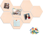 8 Packs Champagne Hexagon Felt Pin Board, 12" Bulletin Board with 30 Push Pins, Felt Board for Home Kitchen Office Decor, Self-Adhesive Corkboard Tiles for Walls School Message Photos Memos