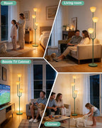 Lightdot 66IN Flower Floor Lamp 3-Lights Vintage Floor Lamps with 3000K Bulbs Included for Wedding Party Modern Dimmable Green Standing Tall Lamp for Living Room/Bedroom/Sofa Beside/Corner Decor