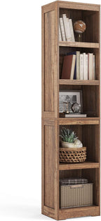 LINSY HOME 5-Shelf Bookcase, Narrow Bookshelves Floor Standing Display Storage Shelves 68 in Tall Bookcase Home Decor Furniture for Home Office, Living Room, Bed Room - Dark Brown