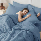 JOLLYVOGUE Queen Comforter Set, Ultra-Soft Bed in a Bag Queen Size 7 Pieces, Oeko-TEX Certified Bedding Set with Down Alternative Comforter, Sheets, Pillowcases & Shams, Dusty Blue