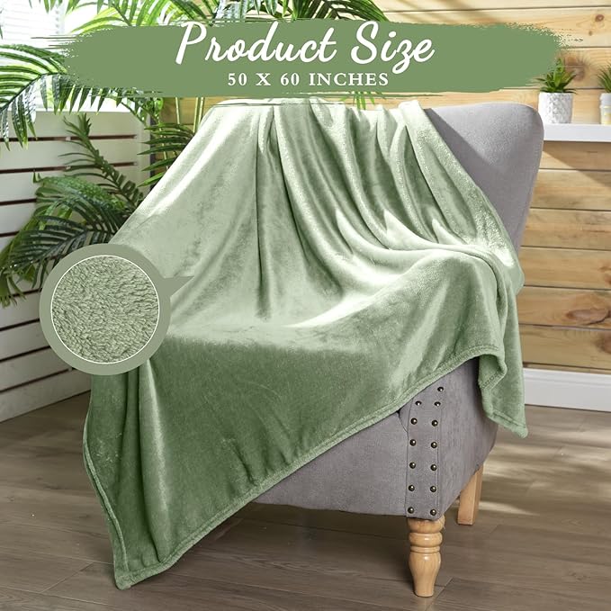 Tinideya 12 Pcs Flannel Fleece Throw Blanket Bulk 50 x 60 Inch Soft Fleece Blanket Warm Throw Blanket Coral Blankets for Couch Sofa Home Wedding Gifts Season (Sage Green)
