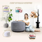 Round Stuffed Pouf Ottoman,Corduroy Foot Rest with Rebound Foam Filled, Furry and Fluffy Foot Stool Ottoman, Floor Poufs for Living Room (Gray, 20" D x 20" W x 15" H)