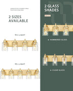 4-Light Bathroom Light Fixtures, 24.5 Inch Brushed Gold Vanity Lights with Clear Hammered Glass Cylinder Shade, Modern Vanity Lighting Fixture Over Mirror, VL198-BG-4