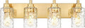 4-Light Bathroom Light Fixtures, 24.5 Inch Brushed Gold Vanity Lights with Clear Hammered Glass Cylinder Shade, Modern Vanity Lighting Fixture Over Mirror, VL198-BG-4
