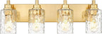 4-Light Bathroom Light Fixtures, 24.5 Inch Brushed Gold Vanity Lights with Clear Hammered Glass Cylinder Shade, Modern Vanity Lighting Fixture Over Mirror, VL198-BG-4