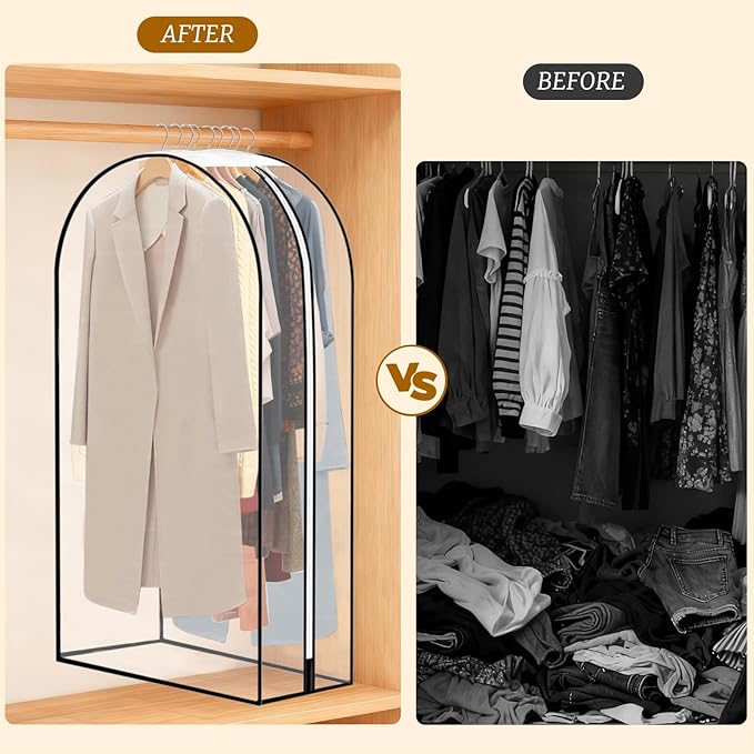 3 Pack 10" Gusseted Garment Bags for Hanging Clothes, 40" All Clear Suit Bags for Closet Storage, Garment Bags for Shirts, Coats, Dresses