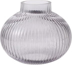 Black Glass Vase for Tulips, Ribbed Glass Vase for Flowers, Round Flower Vases, Small Short Vases for Living Room, Office, Coffee Table, Shelf, Wedding, 6 Inches