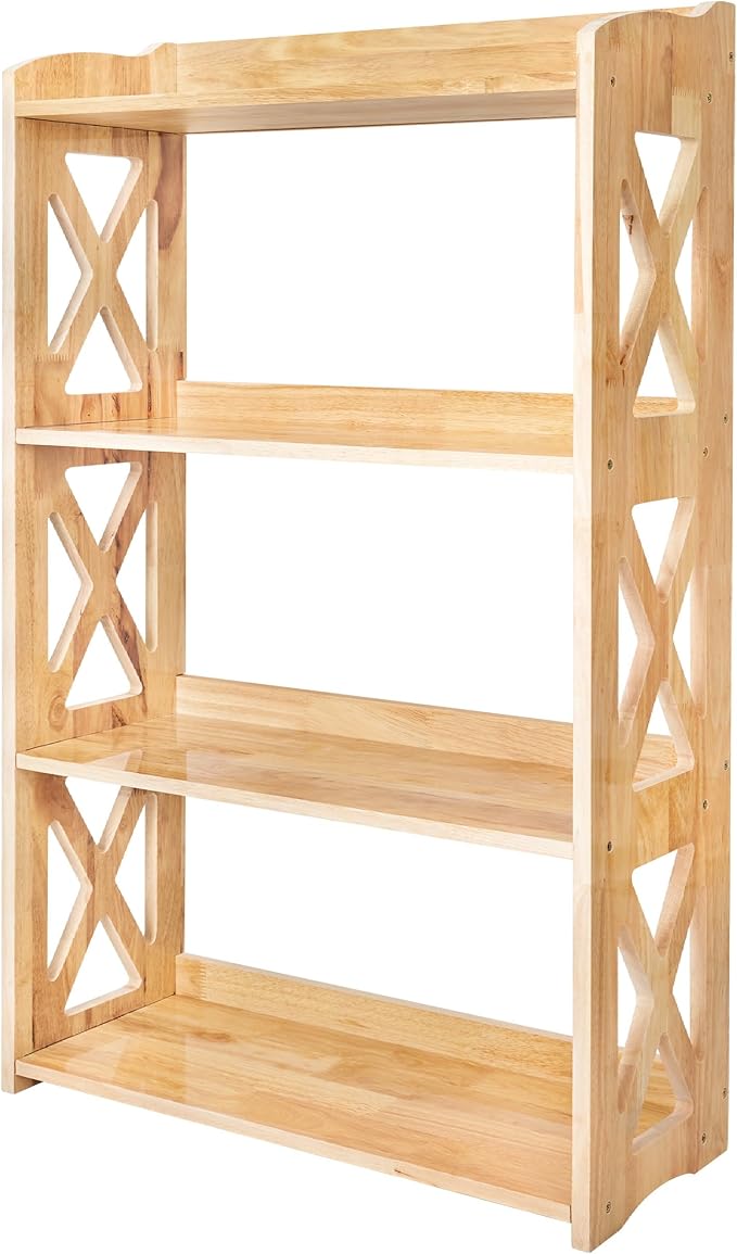 Natural Bookcase by Natural Wood, 4 Tier Bookshelf, Small Book Shelves Freestanding Display Storage Shelves. Open Bookshelf for Bedroom, Living Room and Office (Natural, 4 Tier)