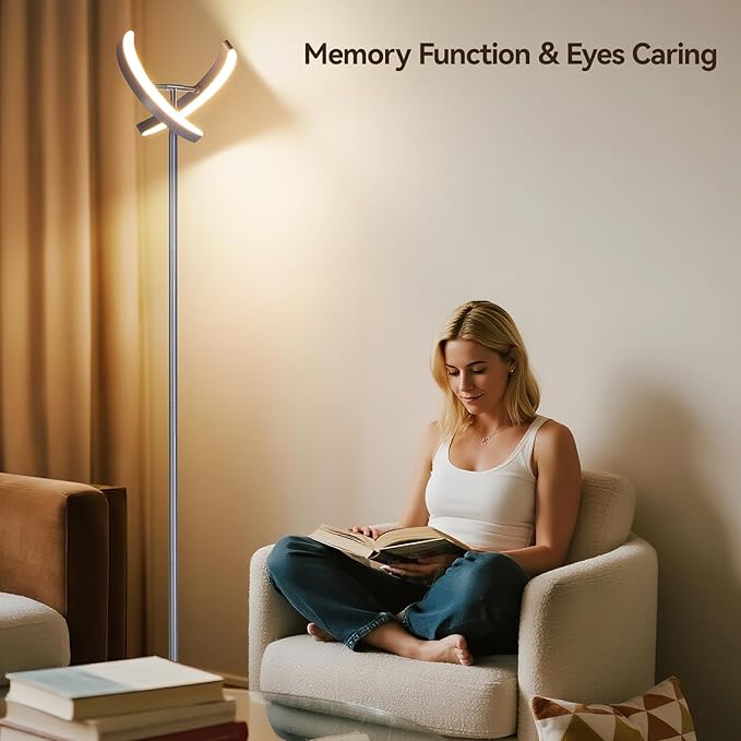 SUNMORY Floor Lamps for Living Room, 28W Bright LED Floor Lamp with 2 Rotatable Lights & Remote Control, 74" Tall Standing Lamp with Stepless Dimmable, Modern Reading Corner Lamp for Bedroom, Office
