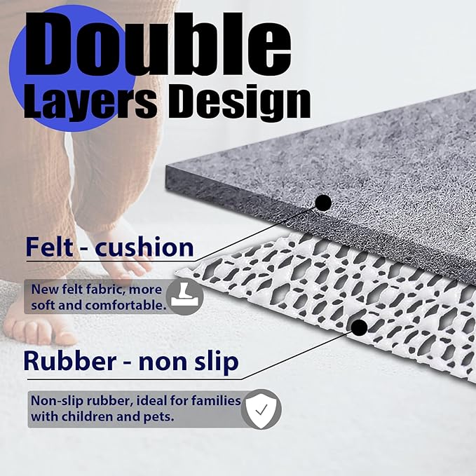 Non Slip Rug Pad Grippers - 2x10 Ft, 1/4" Thick, Felt + Rubber Double Layers Area Carpet Mat Tap, Provides Protection and Cushioning for Hardwood or Tile Floors