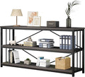 IBF Wood and Metal Book Shelf, Industrial Rustic Low 3 Tier Bookshelf, Farmhouse Long Wide Vintage Horizontal Bookcase, Modern Large Open Etagere for Home Office Living Room Bedroom, Gray Oak, 63 Inch