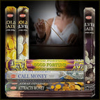 Hem Incense Sticks Variety Pack #29 and Incense Stick Holder Bundle with 6 Money and Good Luck Fragrances