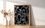 Y2K BOO Abstract Face Pattern UNFRAMED Wall Art Black Background White Continuous Line Drawing 8x10 Inch Heavyweight Paper Studio Home Decor Print