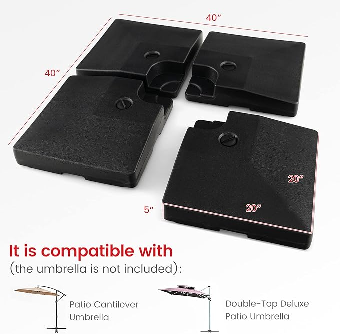 Giantex 284 lbs Fillable Offset Patio Umbrella Base, 4PCS Umbrella Stand Water Sand Weight for Cantilever Umbrella, 4 Connecting Pins, Easy-Filling Spouts, Outdoor Market Umbrella Holder for Garden