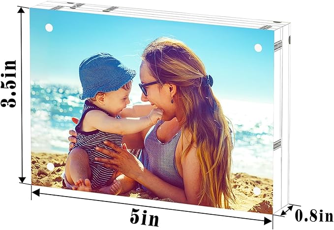 HELPLEX 3 Pack 3.5x5 Acrylic Picture Frames, 20mm Thicker Frameless Clear Frame Double Sided Magnetic Frame, Free Standing Desktop Display Stand Acrylic Frames