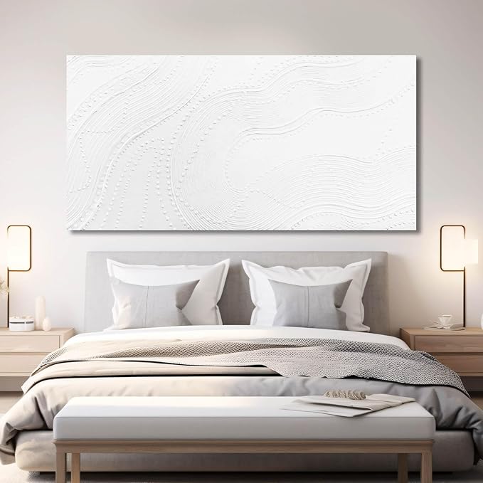 NBAODAN Large Wall Art Modern Canvas Picture Abstract Wall Decor White Line Art for Living Room Neutral Artwork for Office Bedroom 29"x58" Geometric Painting