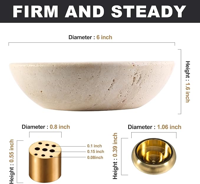 Koville Italian Travertine Incense Holder, 6" Incense Holders for Sticks, Sturdy Incense Burner Ash Catcher, Ideal for Meditation, Relaxing, Easy to Clean