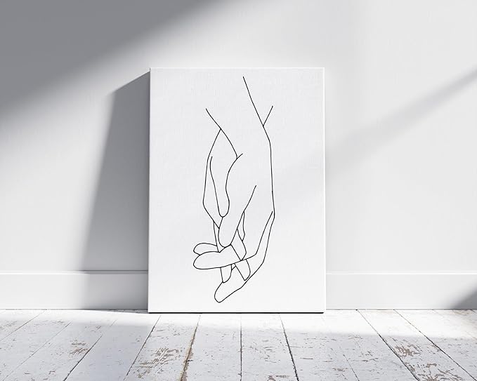 Holding Hands Wrapped Canvas Wall Art Interlocking Fingers Connection 16x20 Inch Gallery Stretched Modern Aesthetic Home Art Decor