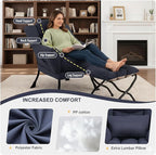 Lazy Chair with Ottoman, Modern Accent Chair with Lumbar Pillow, Navy Blue Sofa, Lounge Chairs with Folding Footrest, Oversized Supportive Chairs for Bedroom, Reading