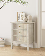 Night Stand, Fluted Nightstand Bedside Tall Farmhouse Nightstand with 3 Drawers, Mid Century Modern Side Accent Table,Bedside End Table for Bedroom, Living Room, Beige