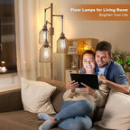 Dimmable Floor Lamp for Living Room, Farmhouse Floor Lamps with Elegant Hanging Cage, 3 x LED Edison Bulbs Included, 68.5" Industrial Standing Light for Bedroom Office Home Decor (Wood)