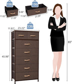 Crestlive Products Vertical Dresser Storage Tower - Sturdy Steel Frame, Wood Top, Easy Pull Fabric Bins, Wood Handles - Organizer Unit for Bedroom, Entryway, Closets - 7 Drawers (Brown)