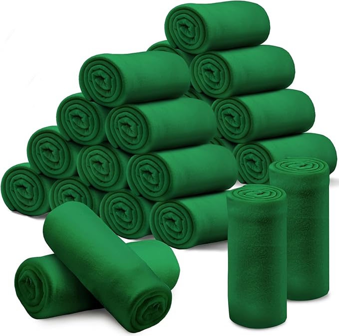 24 Pcs Fleece Blankets Bulk 60 x 50 in, Soft Lightweight Throw Blankets in Bulk Large Cozy Wool Blankets for Wedding, Bed, Couch, Outdoor, Use Gifts & Home, Homeless Men Women (Green)