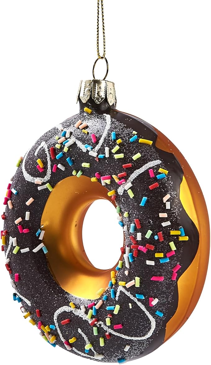Hanging Ornaments for Christmas Tree 2025 - Chocolate Frosted Donut 3D Glass Blown Tree Decorations, Mini Food Funny Snacks Small Rare Christmas Decor for Xmas Tree Home Outdoor Centerpiece