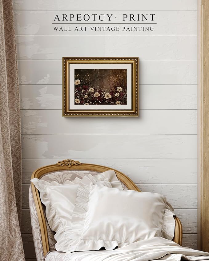 ARPEOTCY Vintage Gold Framed Wall Art Decor, 11x14 Inch Autumn Wildflower Canvas Artwork, Vintage Fall Wall Art for Living Room Bedroom, Antique Framed Picture Home Decor Aesthetic