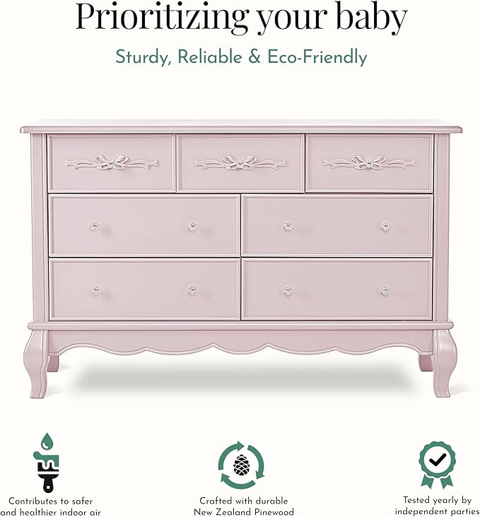 Evolur Aurora 7 Drawer Double Dresser, Dusty Rose
