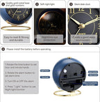 Metal Desk Alarm Clock, Retro Bedroom Table Vintage Analog Silent Non-Ticking Gold Alarm Clock, Bedside Decor(Navy Blue)