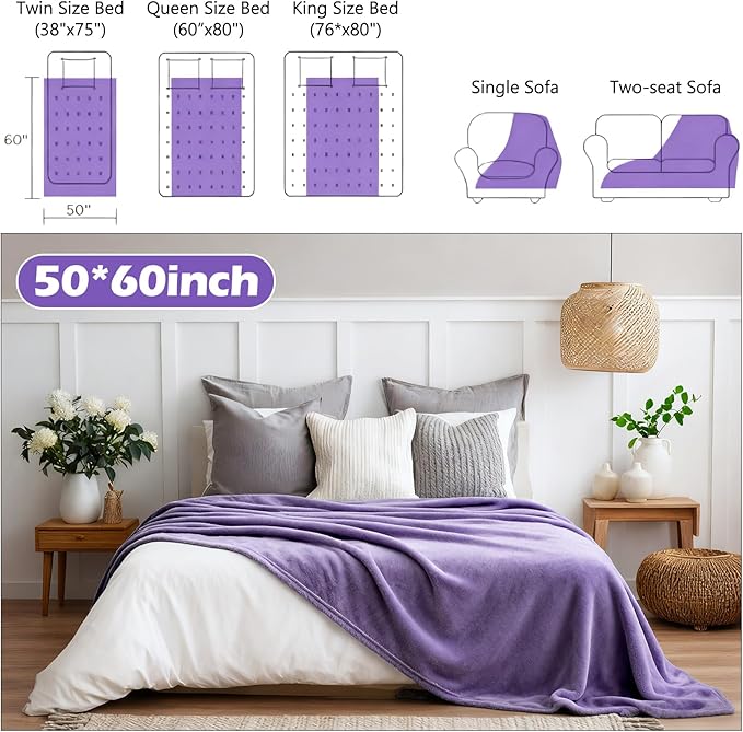 Tinideya 6 Pcs Flannel Fleece Throw Blanket Bulk 50 x 60 Inch Soft Fleece Blanket Warm Throw Blankets Coral Blankets for Couch Sofa Home Wedding Gifts Season (Purple)