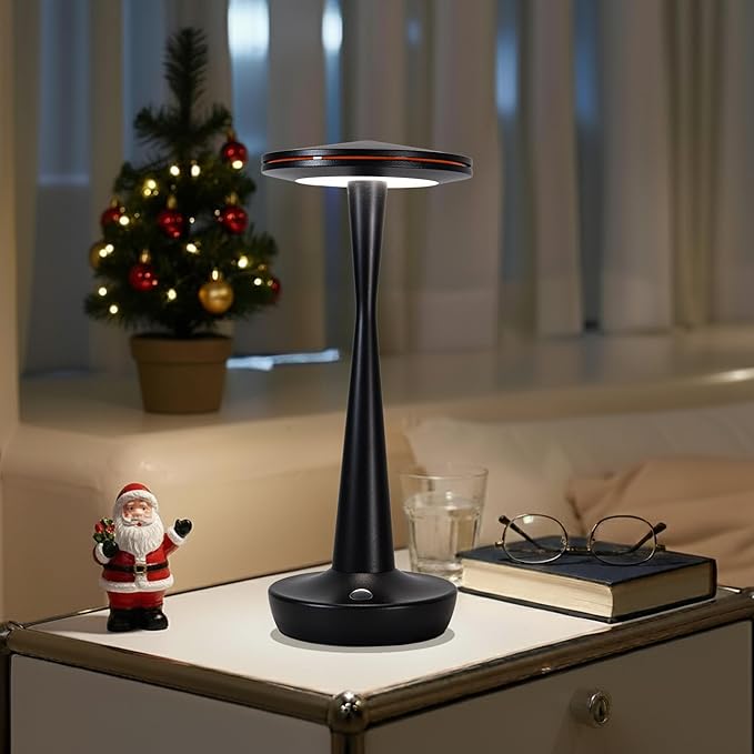 LED Cordless Table Lamps Rechargeable - Outdoor Battery Operated Portable Table Light 3 Color Stepless Dimming Tables Lamp with Memory Function, IP54 Waterproof for Patio Restaurant Dining (2 Black)