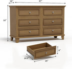 GarveeHome Farmhouse Brown Dresser for Bedroom with 6 Drawer, Double Dresser TV Stand with Vintage Handle, Wide Wood Dressers & Chests of Drawers, 6 Drawer Dressers for Bedroom, Living Room, Hallway