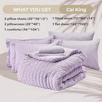 HYMOKEGE Lavender California King Comforter Set Seersucker 7 Pieces, All Season Luxury Bed in a Bag for Bedroom, Bedding Set with Comforters, Sheets, Pillowcases & Shams