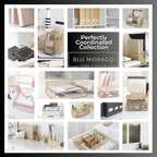 BLU MONACO Set of 6 Aqua Magazine File Holders | Foldable Magazine Storage Boxes with White Leather Label Holders | Vertical File Organizer for Desk, Shelves & Home Office