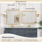 Keonjinn 30 x 36 Inch Brushed Gold Bathroom Mirror Metal Framed Rectangle Wall Gold Vanity Mirror for Bathroom Gold Rectangle Mirror for Bathroom Over Sink(Horizontal/Vertical)
