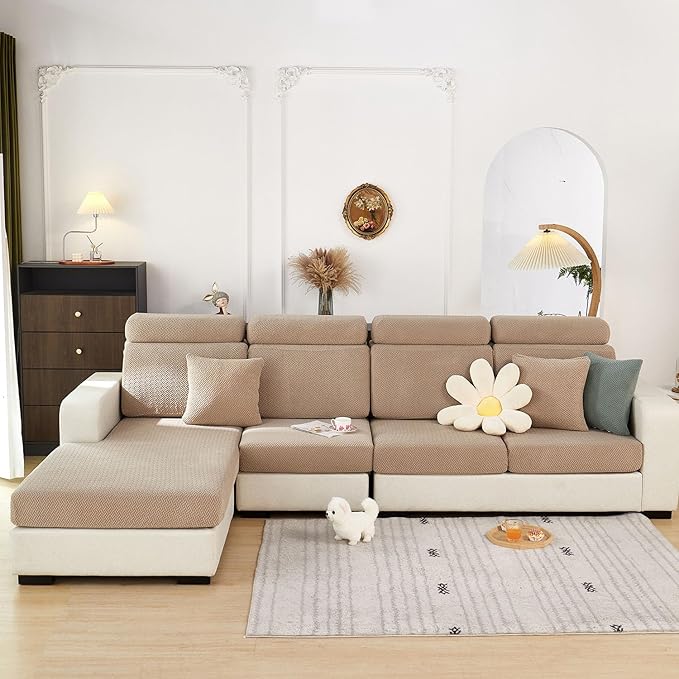 Sofa Covers Couch Covers for Sofa Pet Friendly Couch Cushion Covers Universal Sofa Covers Washable Stretch Slipcovers for Sectional Sofa (Texture Light Coffee,Large Single Seat Cover)