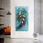 zoinart Oil Painting on Canvas Vertical Wall Art 24x48 Inches 3D Nine Fishes Modern Style Abstract Wall Paintings Hand-Painted Fish Artwork Home Decorations Ready to Hang