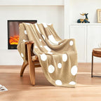 CozeCube Super Soft Fullfy Microfiber Reversible Knitted Blankets, Warm Cozy Fuzzy Plush Throw, Beige and White Polka Dot Throw Blanket for Couch Bed Sofa, 50" x 60"