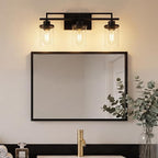 Emliviar 20.8 Inch Modern Bathroom Light Fixture in Black Finish, 3-Light Vanity Lighting Fixture with Clear Glass Shade, E26 Base, YCE238B-3W BK