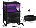 Nightstand with Light, LED End Table with Drawers and Charging Station Type C Port, Small Bedside Table with Hooks, Storage Dresser Side Table for Living Room, Bedroom, Dorm, Black