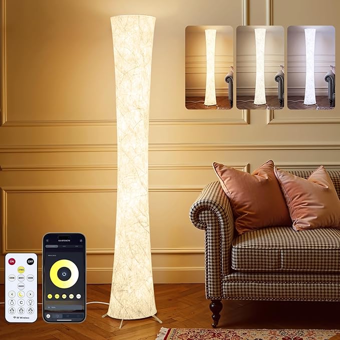 WORLD WIN LED Floor Lamp for Living Room, 61'' Modern Floor Lamp with 3 Color Temperature Light, APP & Remote Control, Timer Setting, Dimmable Standing Corner Lamps for Bedroom, Office